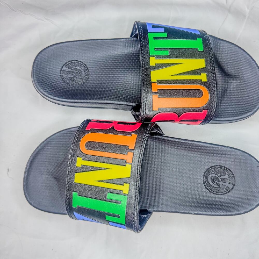 Runtz Black Slide Sandals Rainbow Spellout Logo Slip On Shoes Men 7 Women 8.5